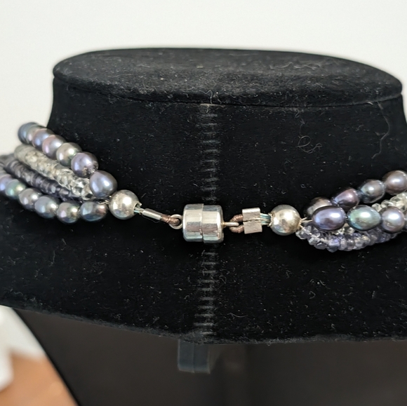 Vintage Peacock Pearl, Iolite, Crystal Necklace 925 - Picture 7 of 9